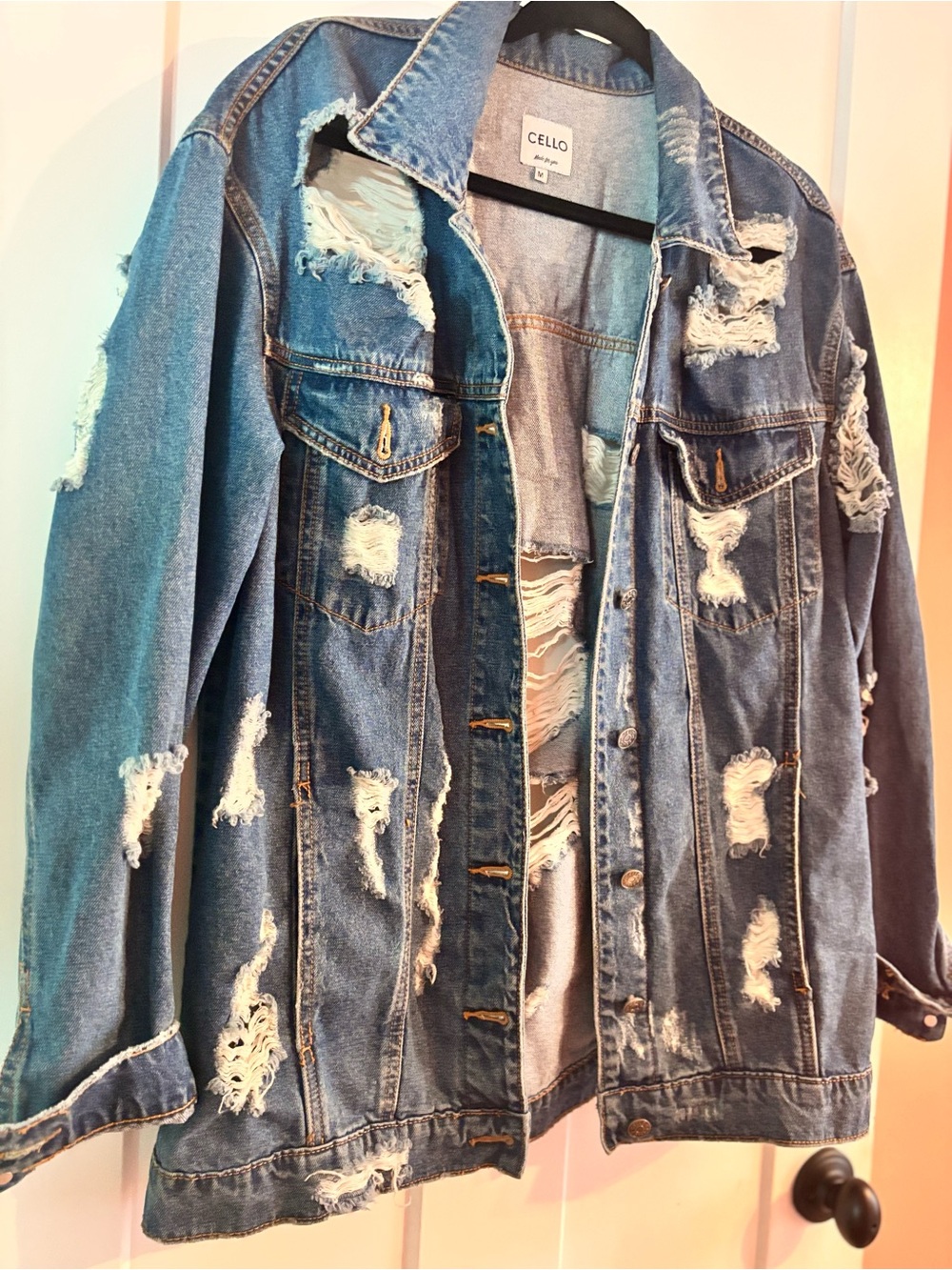 Cello Oversized Distressed Ripped Denim Jacket